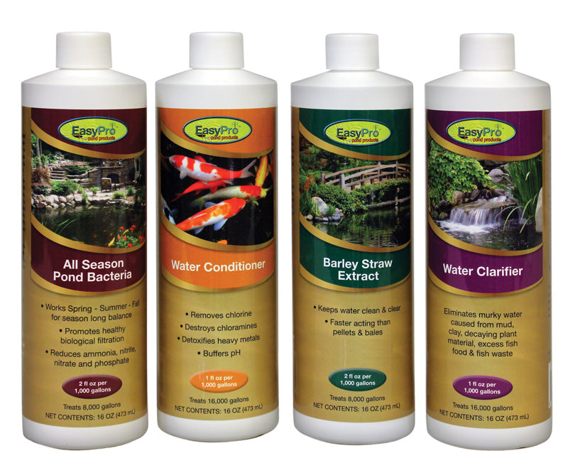 Easy Pro  All-In-One Package – Includes 16 oz Clarifier; All Season Bacteria; Liquid Barley Extract; Water Conditioner