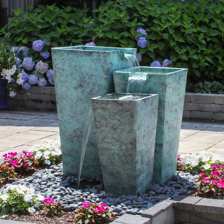 Blue Thumb Triple Brass Patina Urn