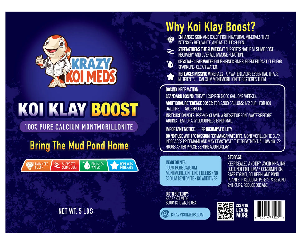 Krazy Koi Meds Koi Clay Boost - Calcium Montmorillonite for Koi Ponds