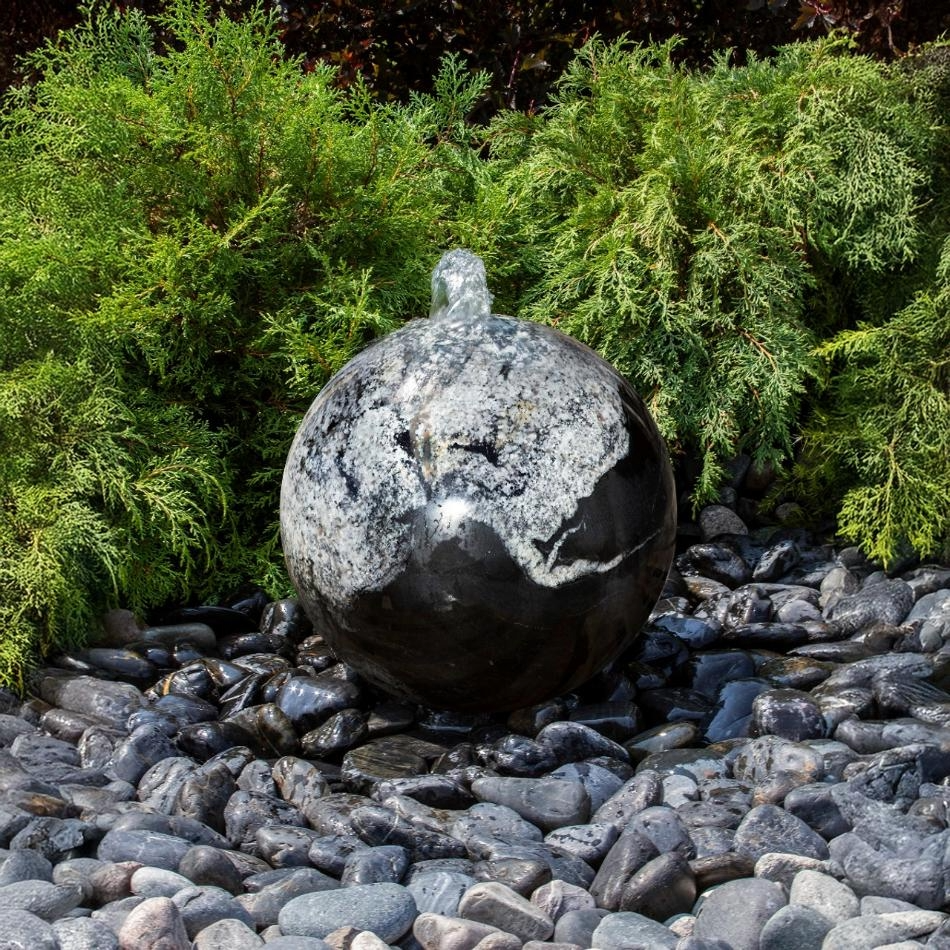 Black Flower Granite Sphere Fountain Kit