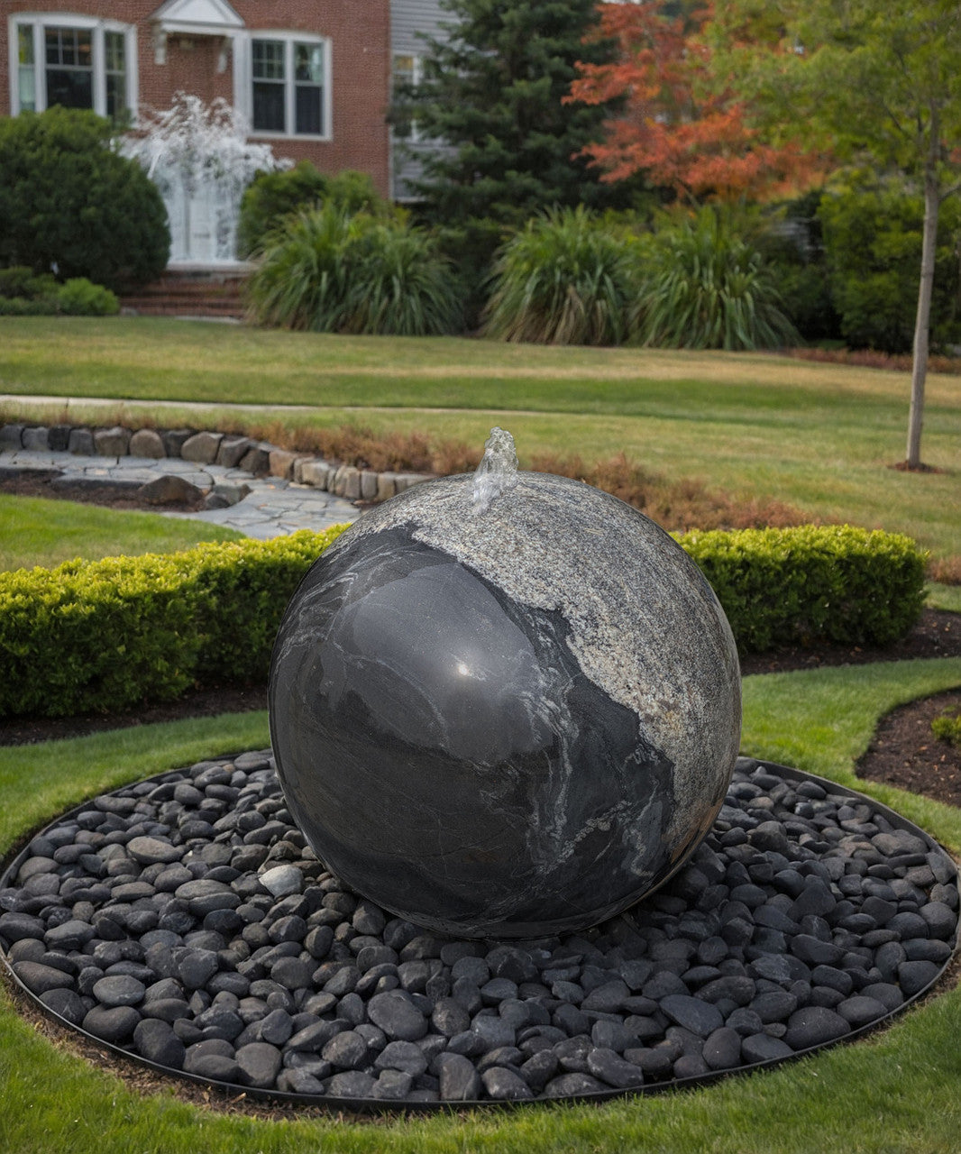 Blue Thumb Flower Granite Sphere Fountain ABART4216 - Thumbnail 3
