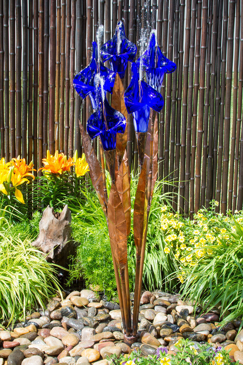Blue Thumb Iris Flower Copper Fountain Complete Kit - Thumbnail 2