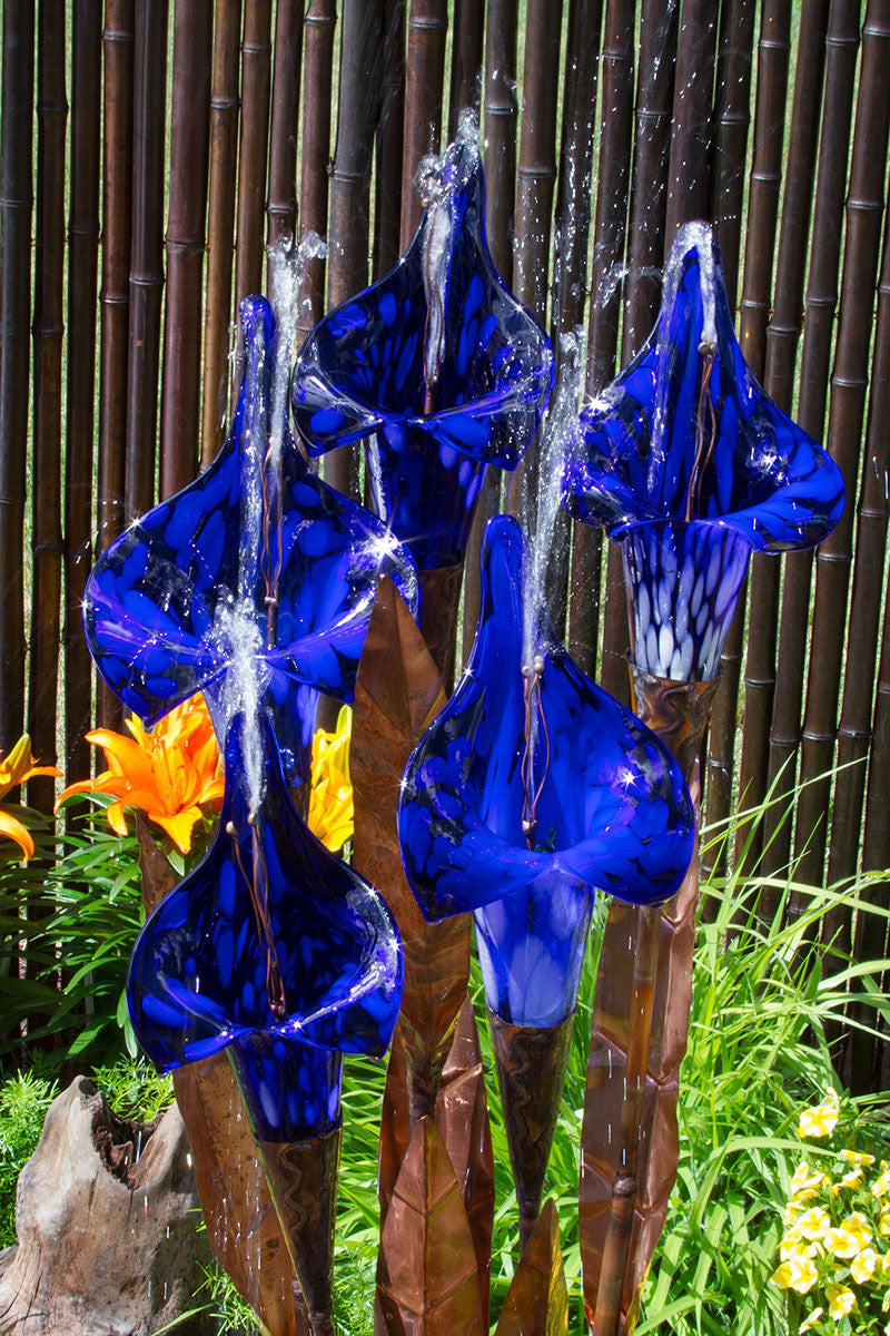 Blue Thumb Iris Flower Copper Fountain Complete Kit