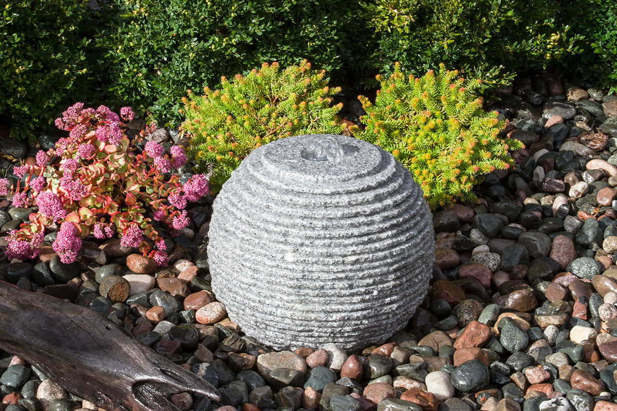 Blue Thumb Ribbed Granite Sphere Fountain - Thumbnail 3