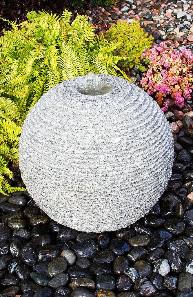 Blue Thumb Ribbed Granite Sphere Fountain - Thumbnail 2