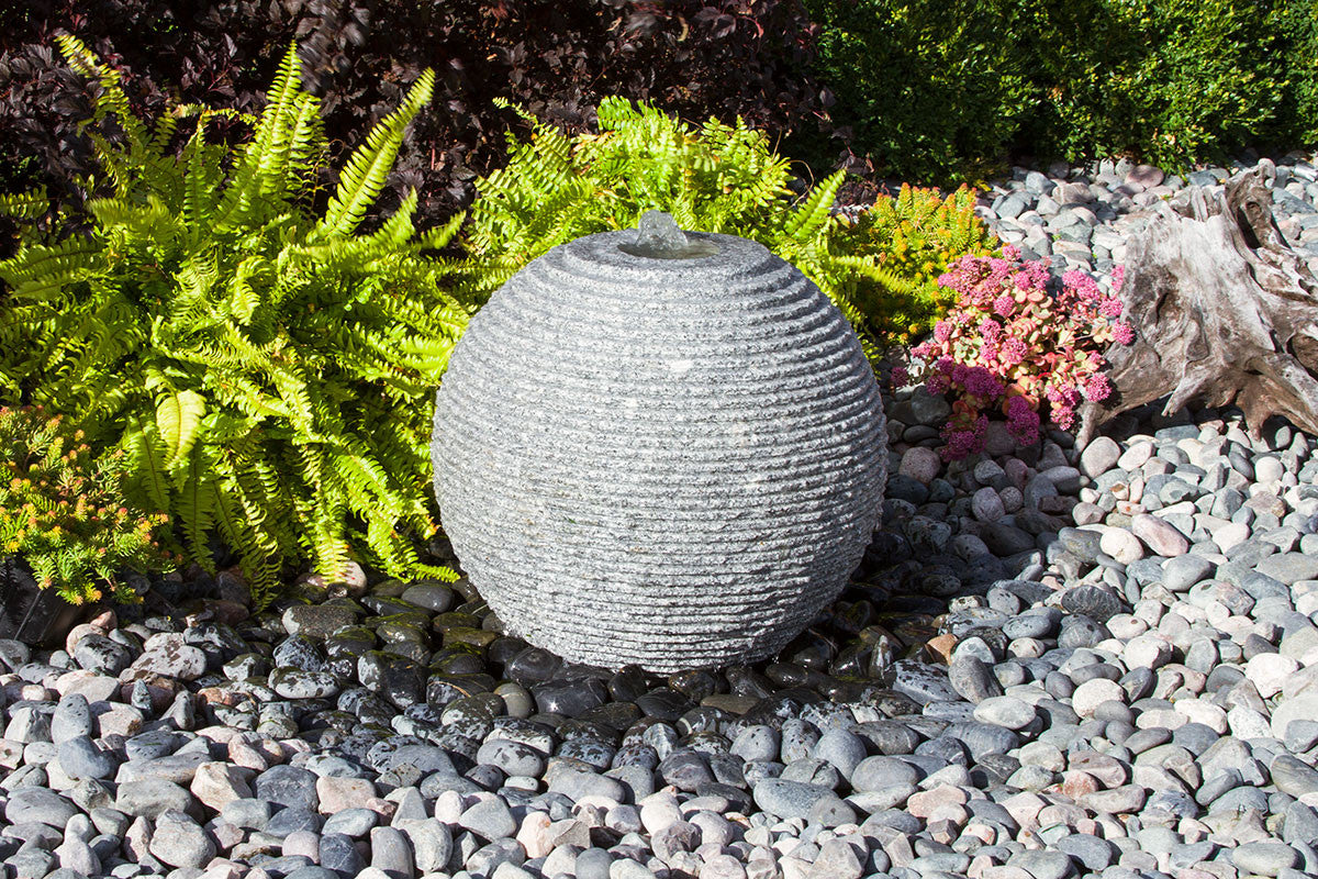 Blue Thumb Ribbed Granite Sphere Fountain