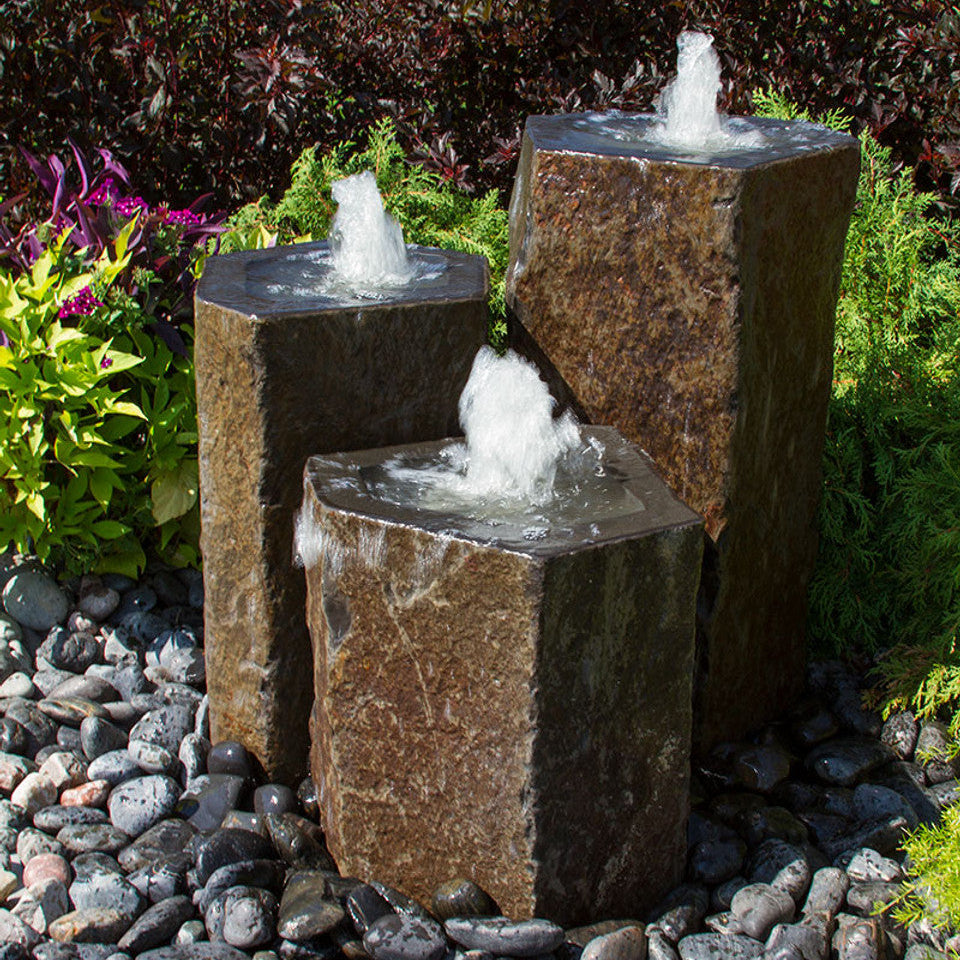 Triple Hollowed-Out Basalt Fountain - Complete Kit
