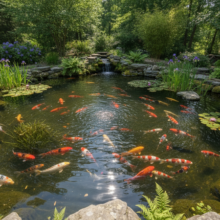 Koi pond with air bubbles from aerator